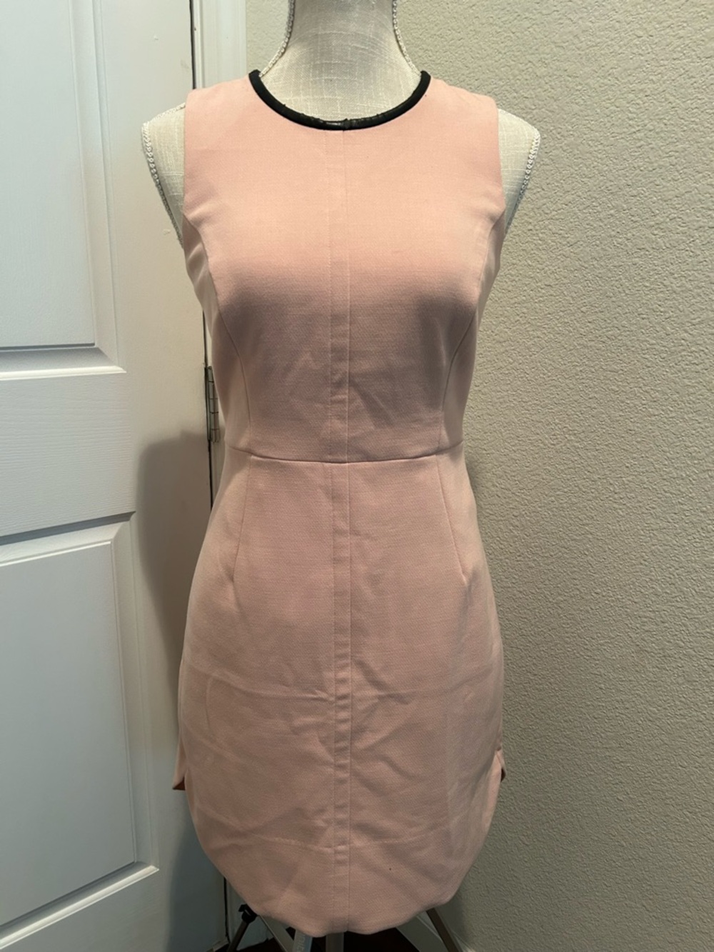 Banana Republic Pale Pink Sheath Dress with Black Neck Trim